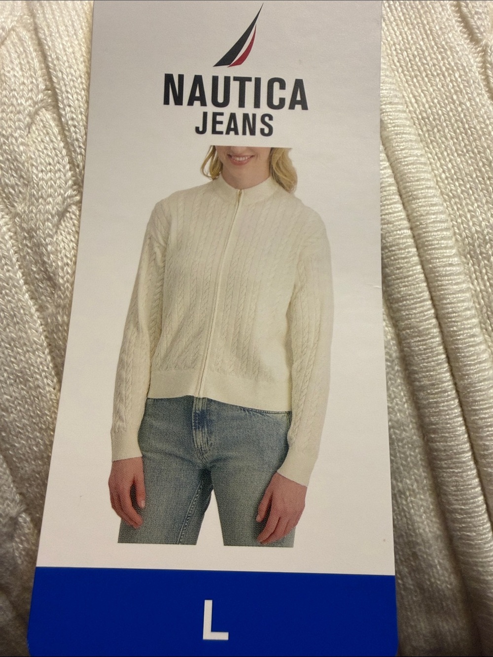 Nautica Jeans Cream Cable Knit Zip-Up Sweater M, L, XL Ivory NWT - Picture 7 of 8